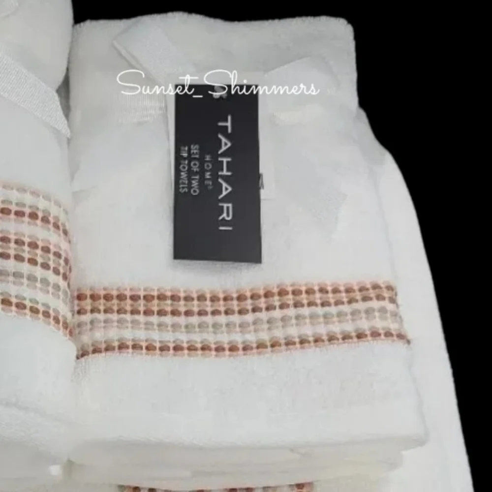 6pc TAHARI Rust Tan Ombre Dot Stripe Luxury Plush Bath Hand Tip Towel Set